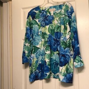 Alfred Dunner Blue and Green Floral Blouse